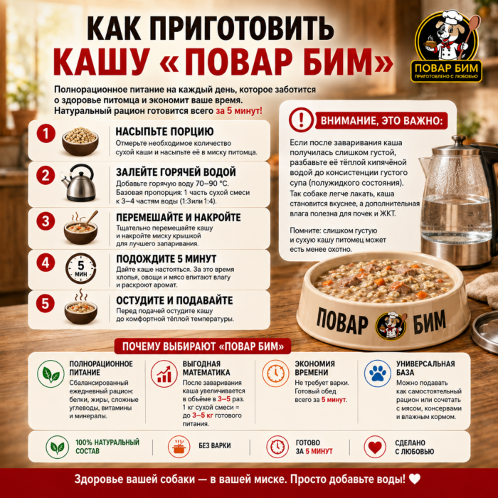 Инструкция для Говядина Каша Повар Бим "Говядина", 5 кг