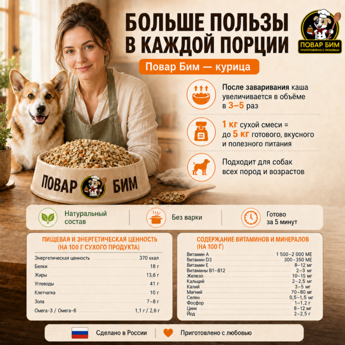Карточка товара 2 женщиа Курица Каша Повар Бим "Курица", 2 кг