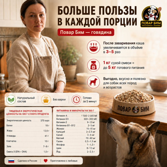 Каша "Повар Бим"-говядина 2 кг Каша Повар Бим "Говядина", 5 кг