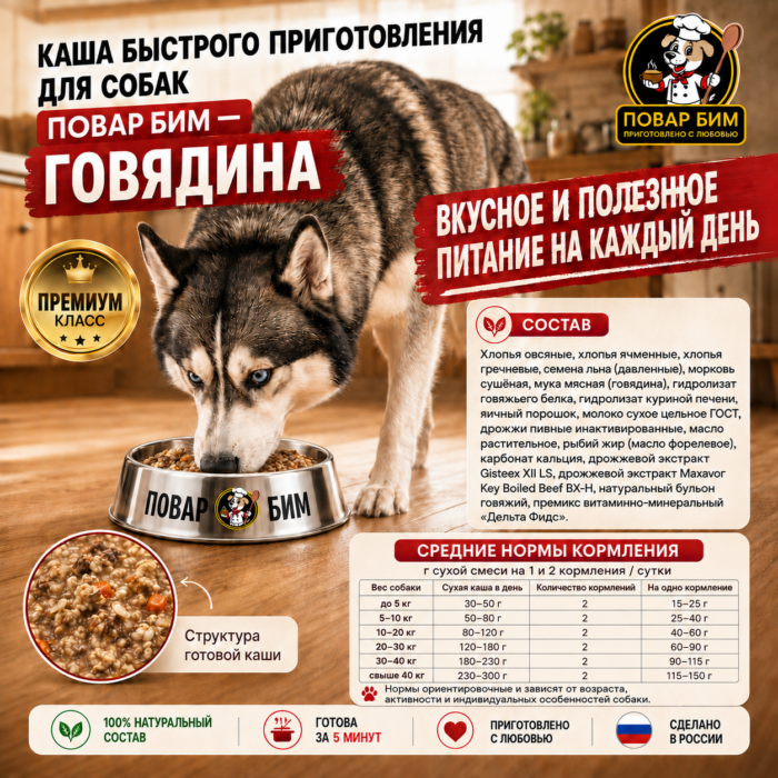 Каша "Повар Бим"-говядина 2 кг Каша Повар Бим "Говядина", 5 кг